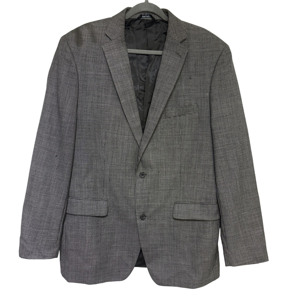 Marc Anthony Mens 46L Grey Houndstooth Wool Blend Blazer Jacket